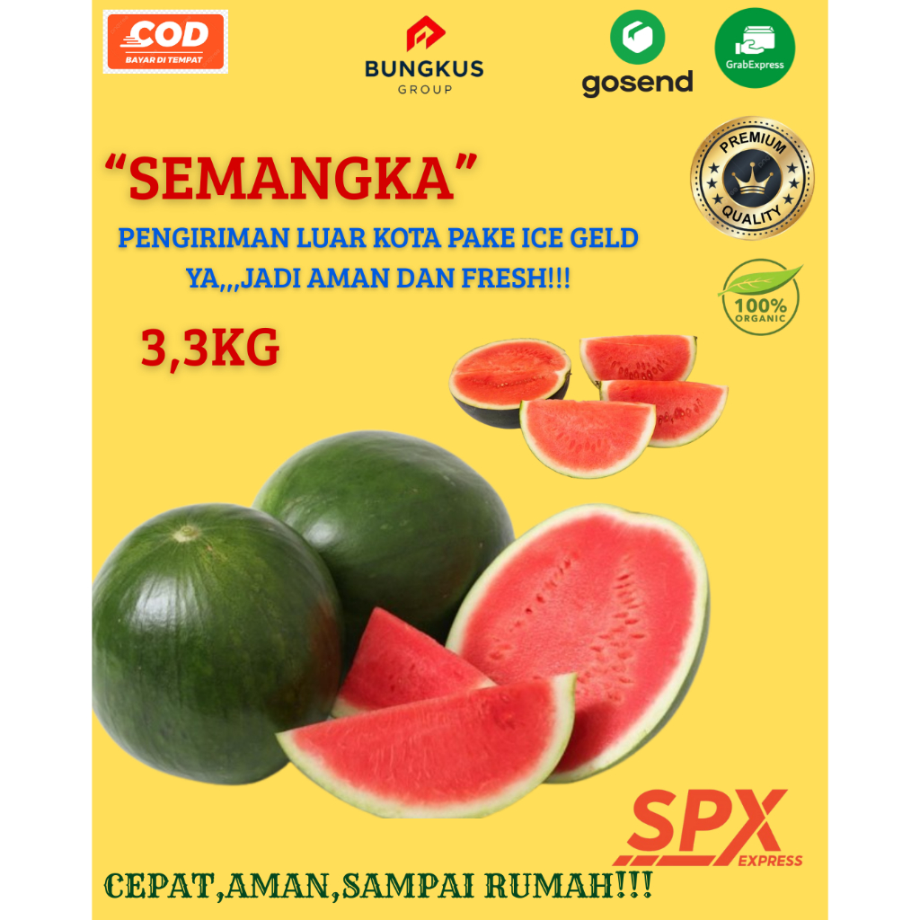 

Buah Semangka Merah Non Tanpa Biji 1pcs 3-4kg Buah Buahan Segar Fresh Bungkus Group Shop Padang