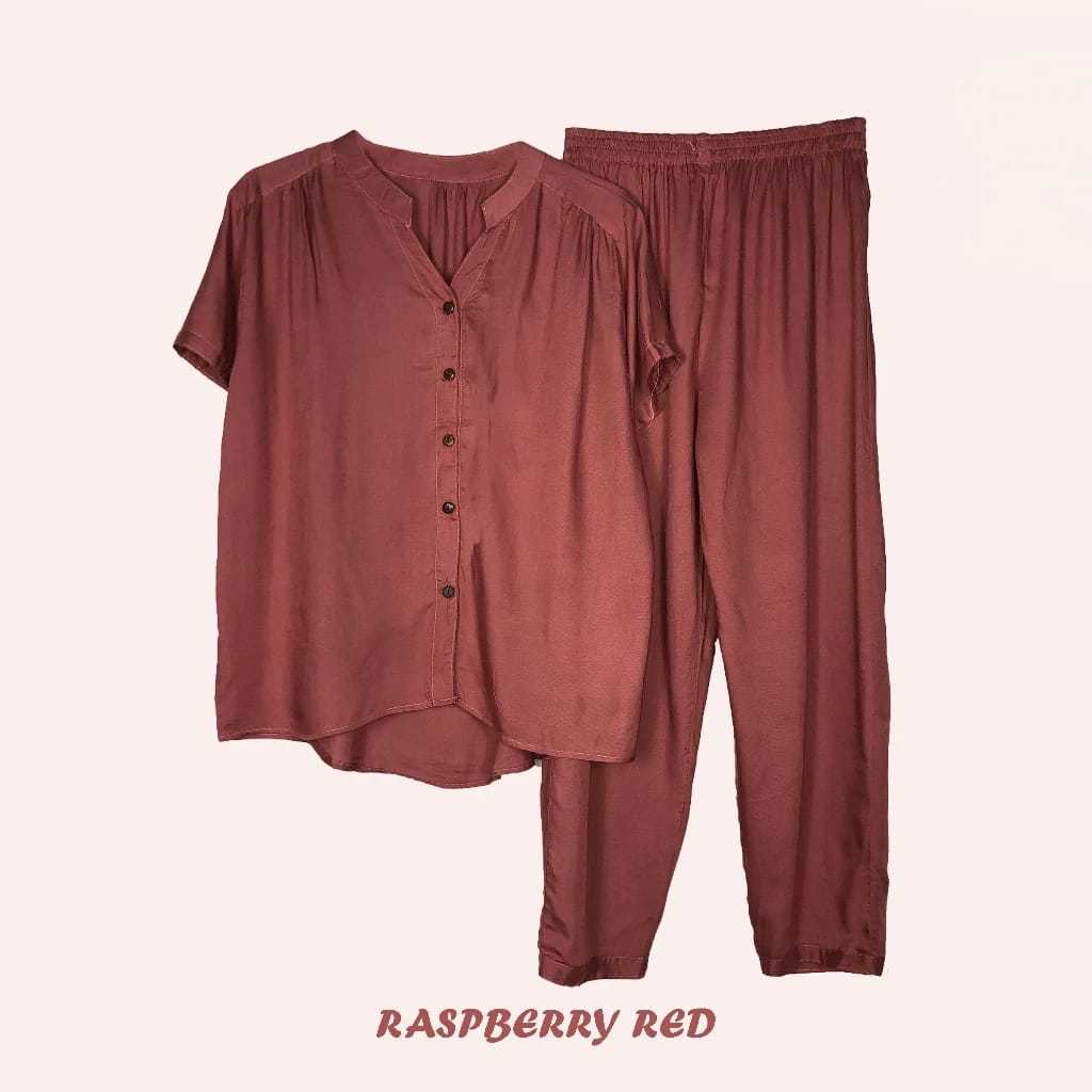 Setelan Terbaru Baju Tidur Wanita Piyama Setelan Rayon CP Celana Panjang - Polos