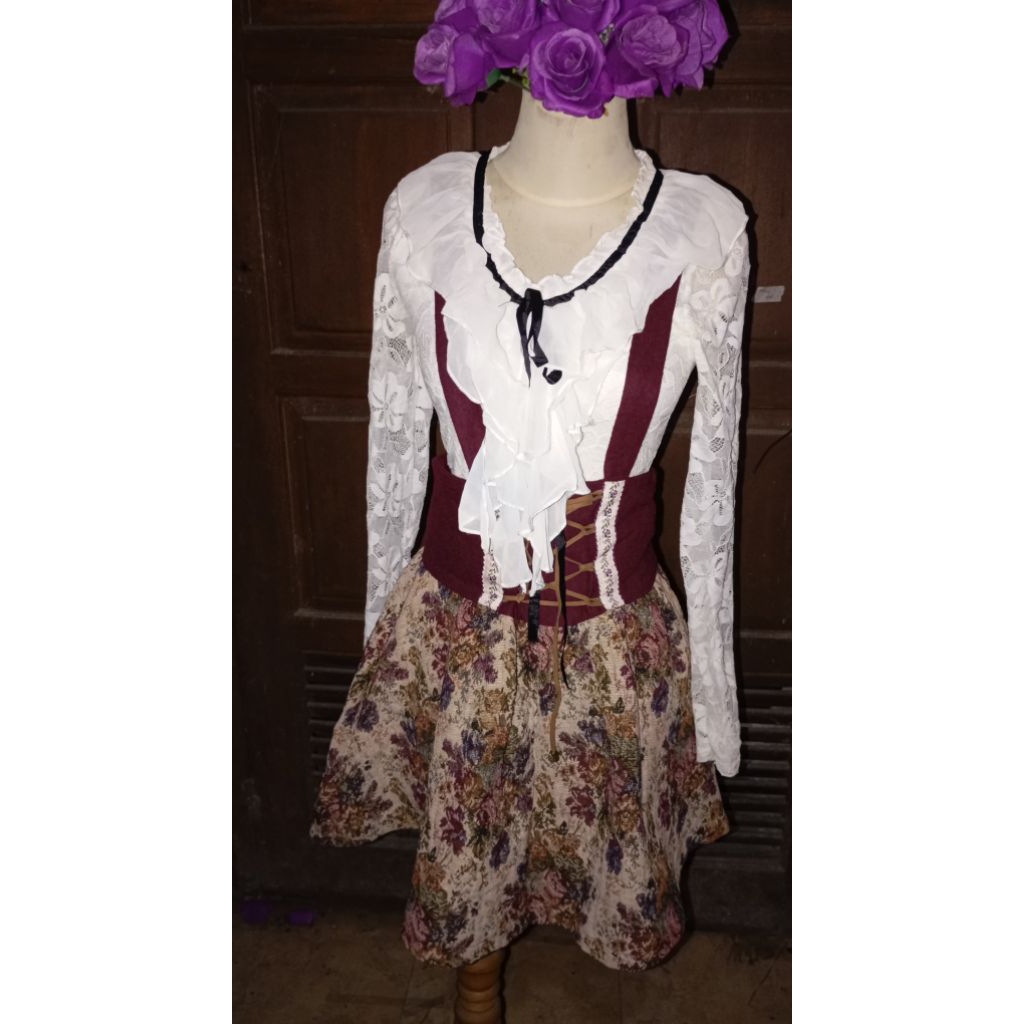 wonder rocket one set maroon bunga kawaii overall