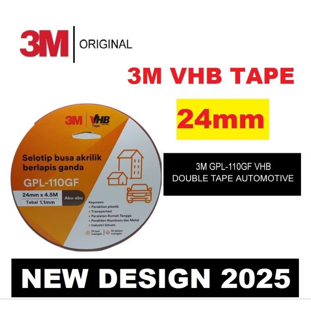 

Double Tape 3M VHB GPL-110GF 12mm 24mm Lem Timbal Balik