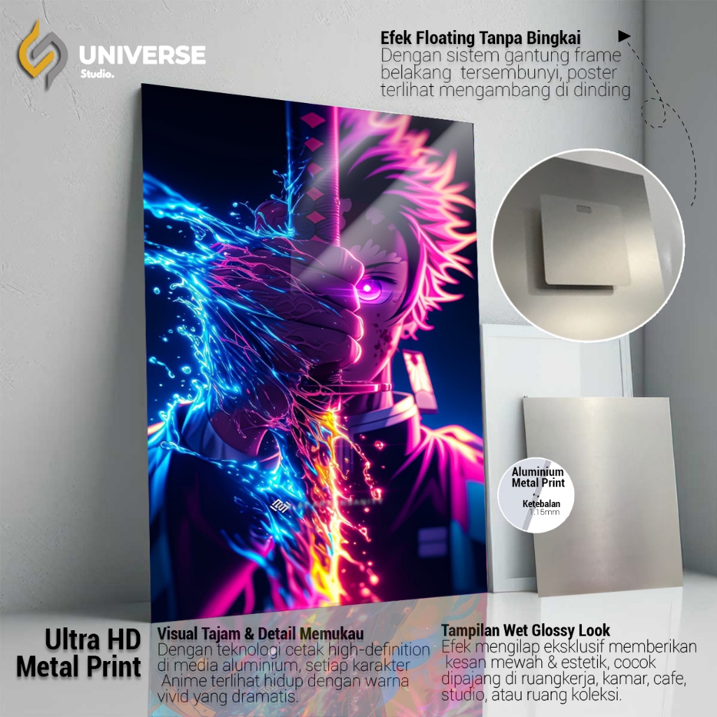 Metal Print Demon Slayer Poster Anime Dinding Kamar Bahan Almunium