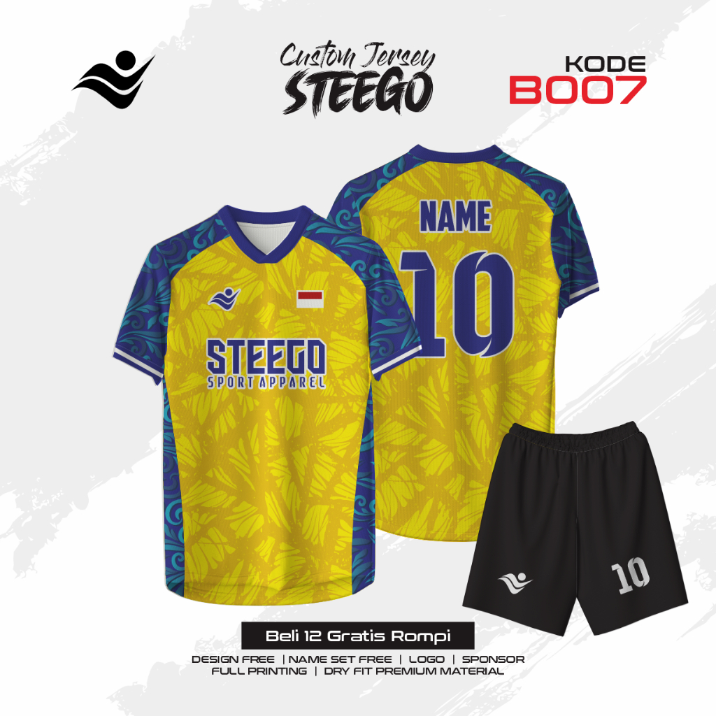 B-007 - Kaos Jersey Futsal Sepakbola Full printing FREE NAMA + NOMOR, LOGO, SPONSOR