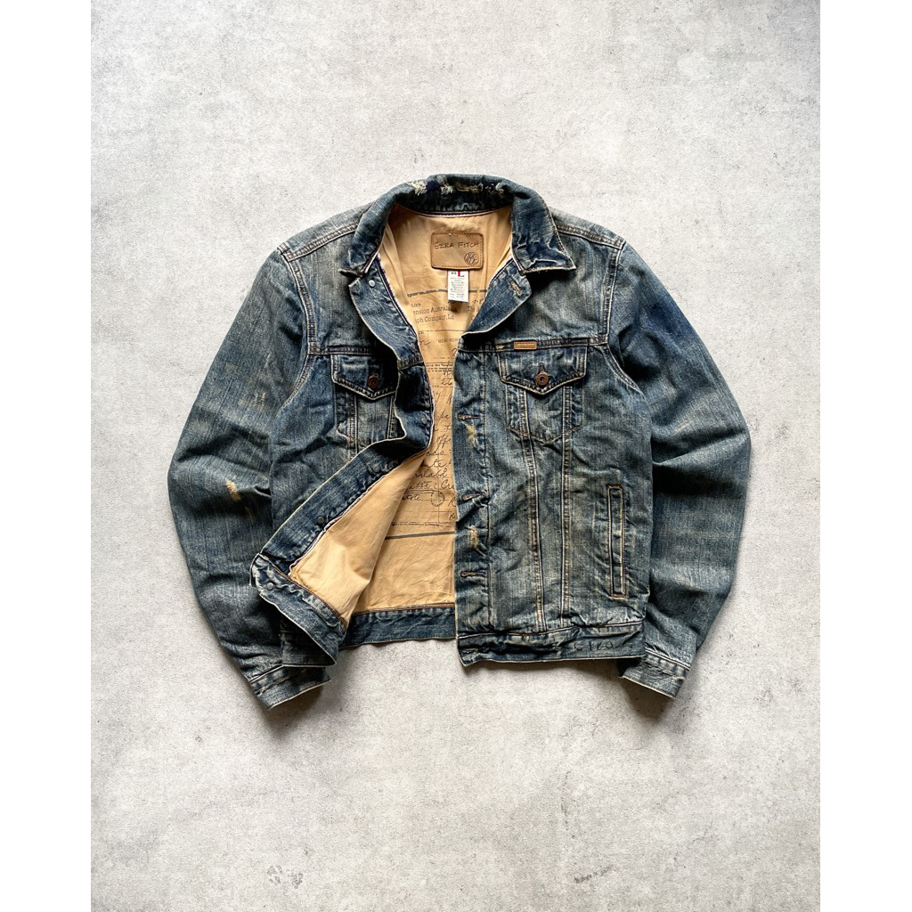 RARE Vintage Abercrombie Ezra and Fitch Selvedge Ripped Jeans Denim Jacket abercombie