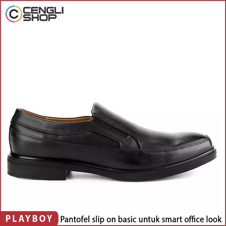 SEPATU KULIT PLAYBOY PRIA ORIGINAL PANTOFEL SLIP ON FORMAL HITAM PL73
