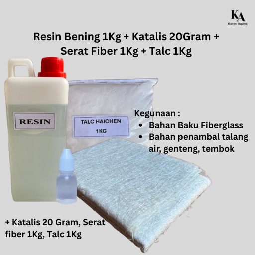 Limaukuit_Space Paket Resin Bening ( Resin Bening 1Kg + Serat Fiber 1 Kg + Katalis 20 Gr + Talc 1