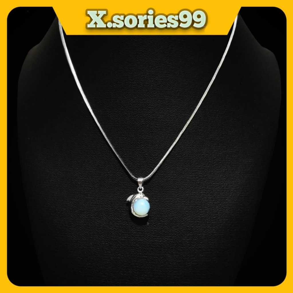 Kalung Wanita Liontin Batu Opal Putih Elegan - Model Korea Anti Luntur & Tahan Lama