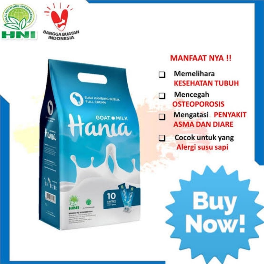 

HANIA SUSU KAMBING GOAT MILK FULL CREAM NETTO 10 PCS X 20 GR