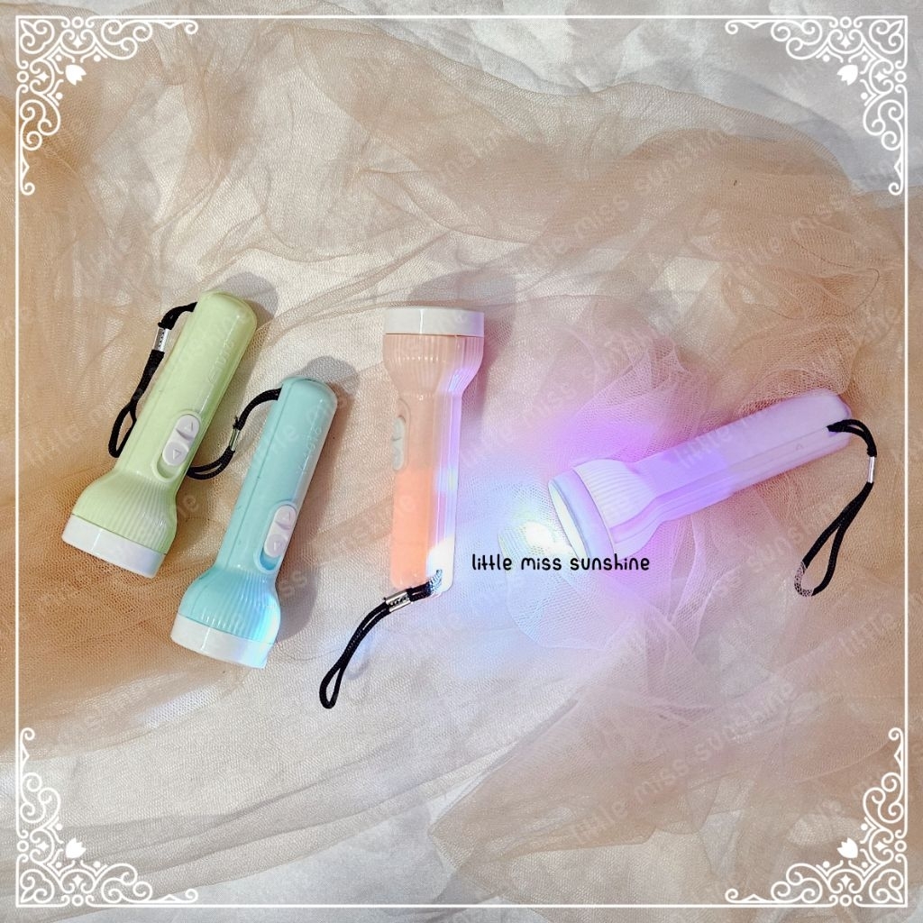 Senter Mini panjang 10 cm Gantungan Peralatan penerangan lampu terang warna pastel pink green blue p