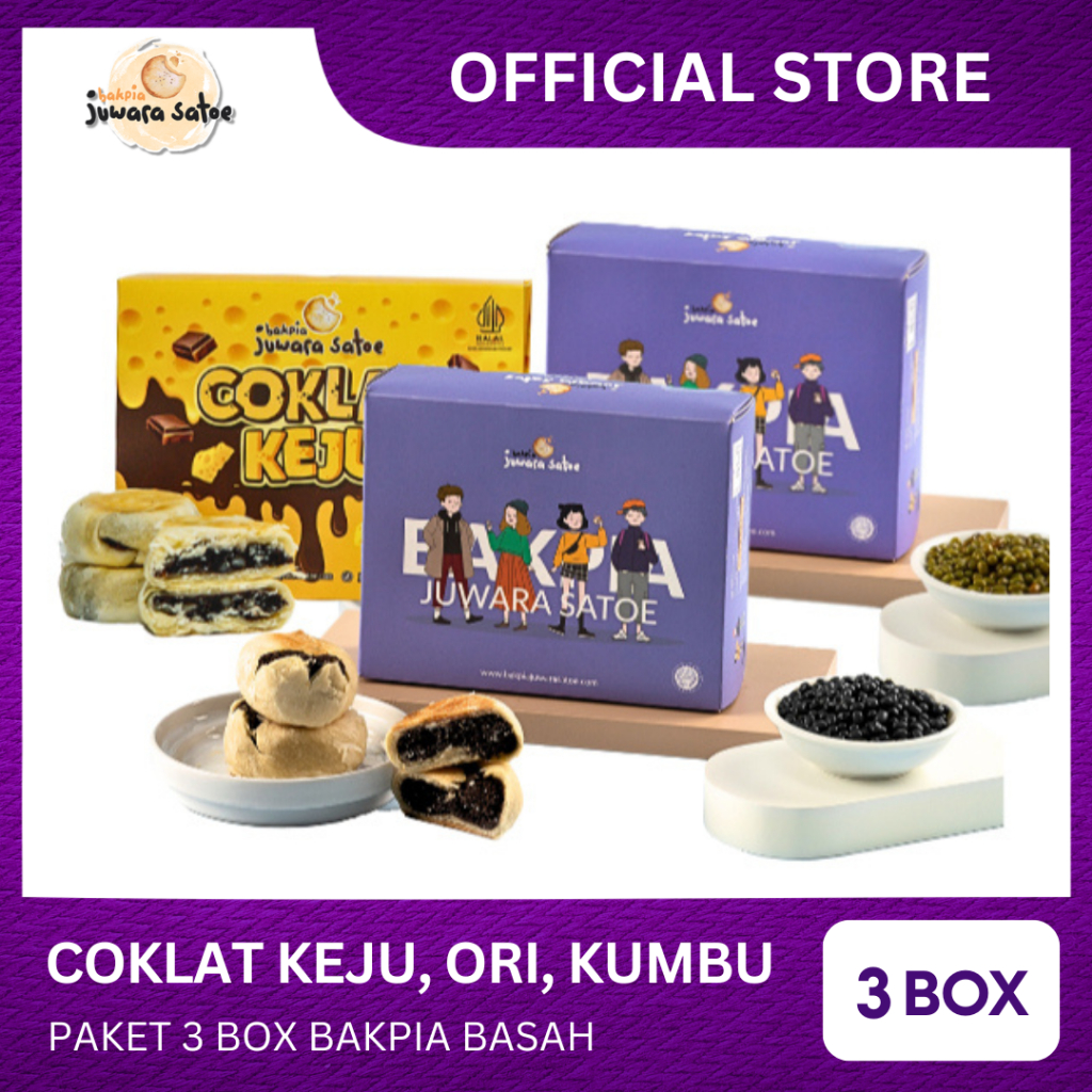 

[ 3 BOX ] PAKET BAKPIA BASAH (COKLAT KEJU, ORI, KUMBU) - BAKPIA JUWARA SATOE
