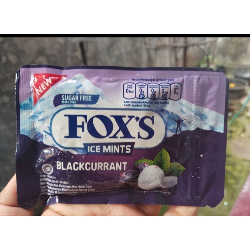 

permen foxs ice mints blackcurrant/bungkus isi13 butir berat 25g× 6 bungkus