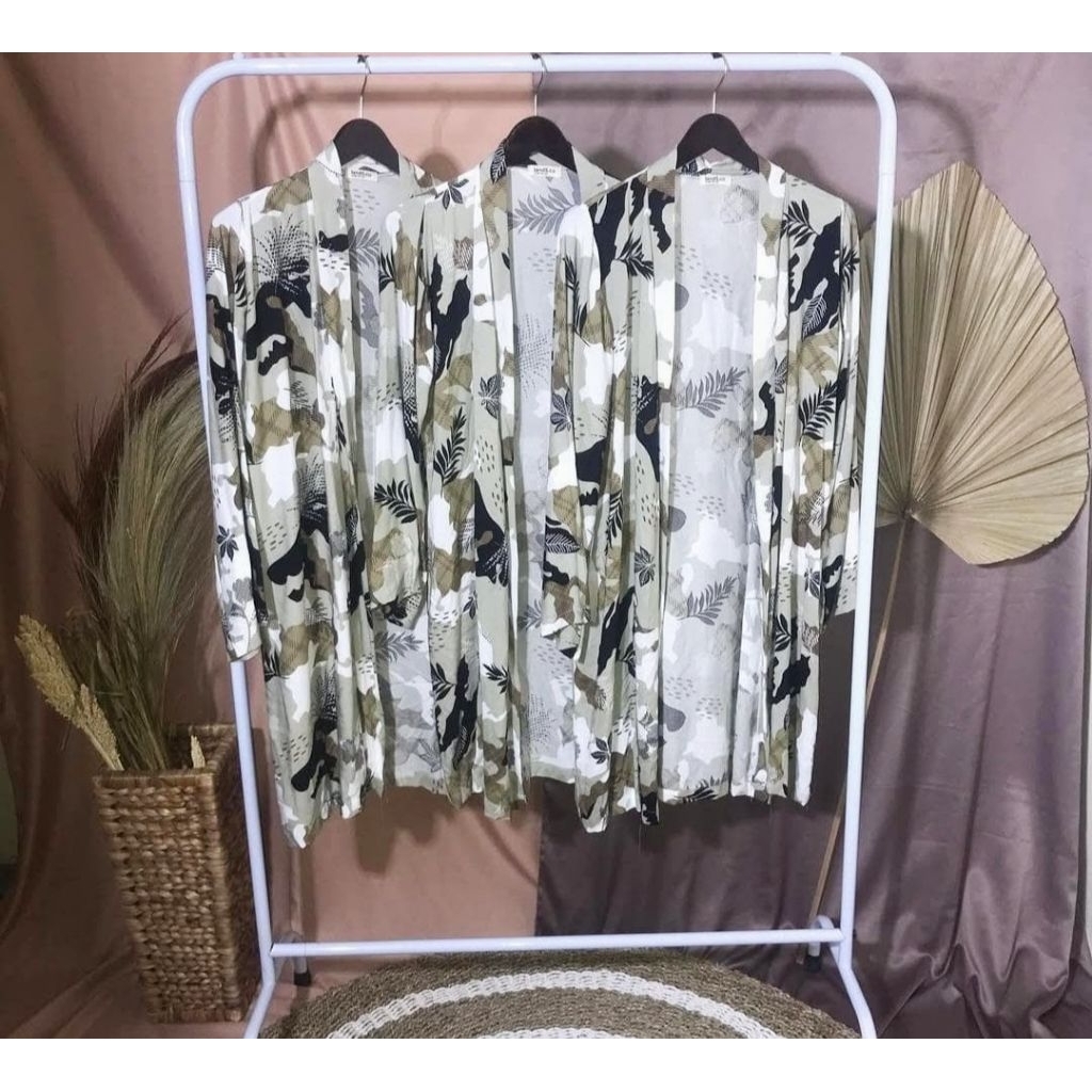 Outer Green Leaf cardigan wanita panjang cardigan motif atasan wanita