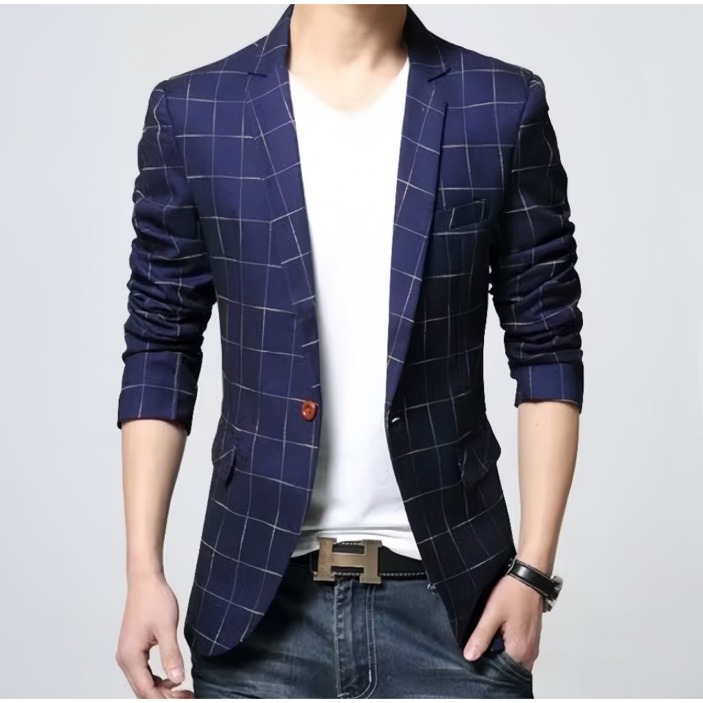 Blazer Pria Model Kekinian - Jas Slimfit Motif Kotak Keren Elegan