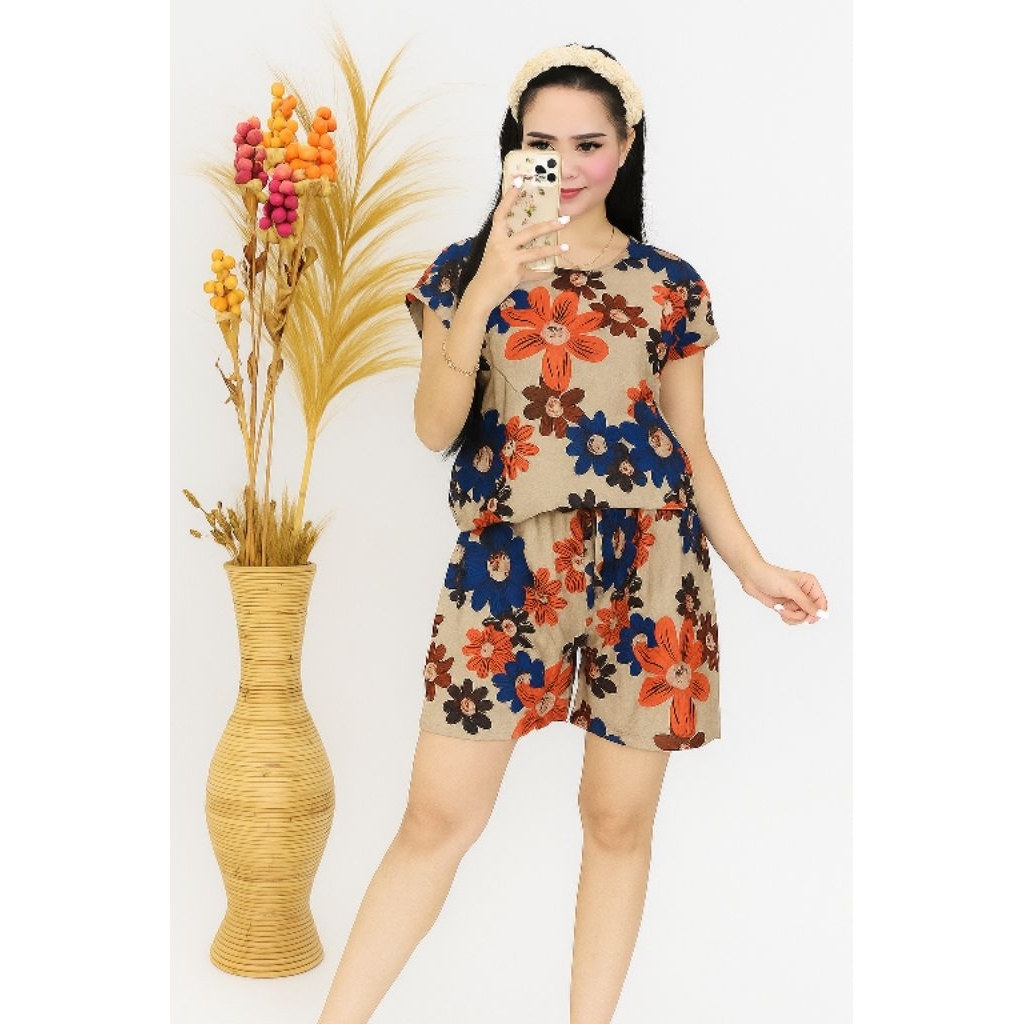 piyama One set baby doll rayon motif  / langsung dari konveksi