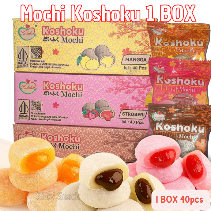 

Mochi Koshoku 1 Box Isi 40pcs Isi Selai Mangga, Cokleat, & Strawberry / Mochi Isi Selai