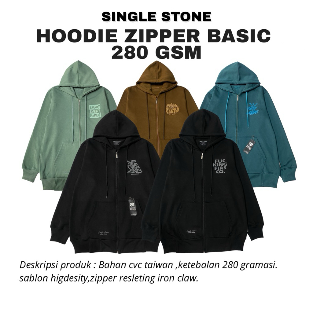 TERLARIS HOODIE ZIPPER BASIC 280GSM - Hoodie zipper singlestone -  Hoodie zipper pria - Hoodie zippe