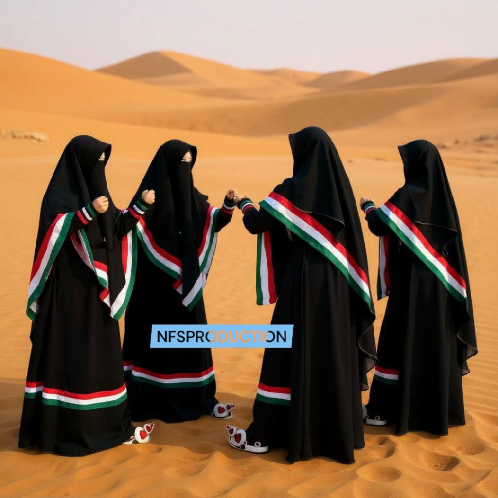 GAMIS PALESTINA SET HIJAB+CADAR DEWASA ANAK