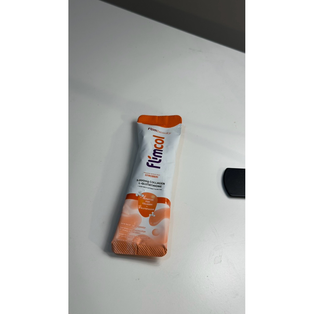 Flimcol Flimbeauty Collagen Sachet Stroberi — Exp 2026 — Suplemen Collagen 5000mg L Glutathione Orig
