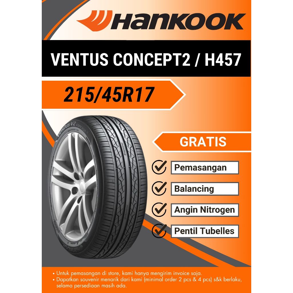 Ban Mobil Hankook 215/45 R17 91V Ventus V2 Concept 2 H457 tubeless, 215-45-17, 2154517, 215/45/17, 2