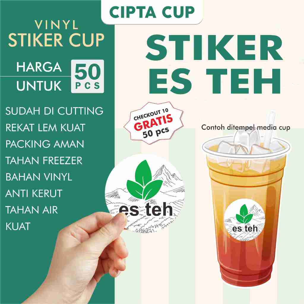 

Es teh stiker label cup/botol anti air bahan VINYL 50 pcs