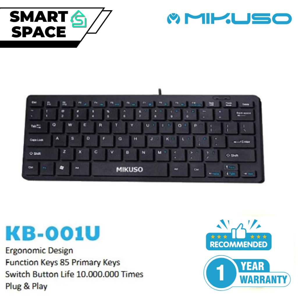 MIKUSO Keyboard Wired Portable Business Mini USB KB-001U Original PC Laptop - Garansi Resmi 2 Tahun
