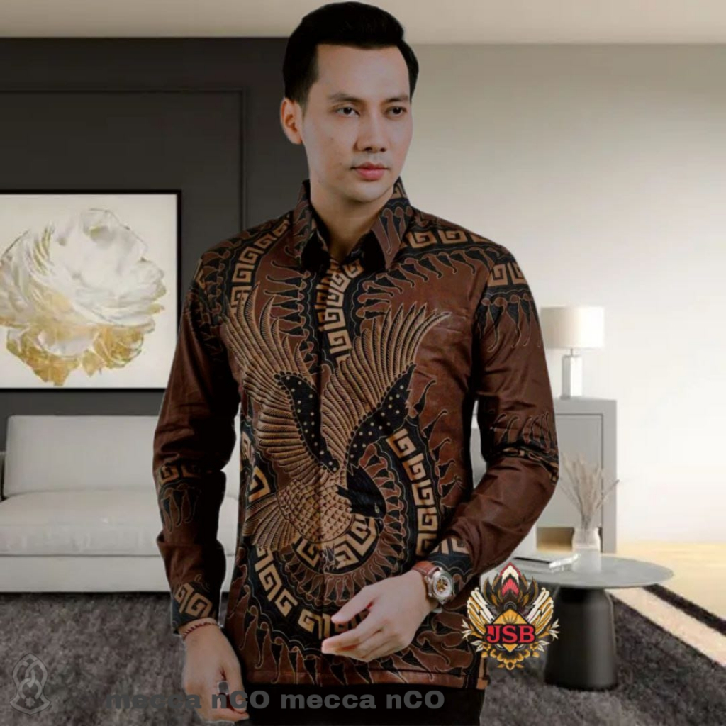 Mecca nCO Kemeja Batik Pria Dewasa Lengan Panjang Baju Batik Pria Bahan Polimikro Bisa COD