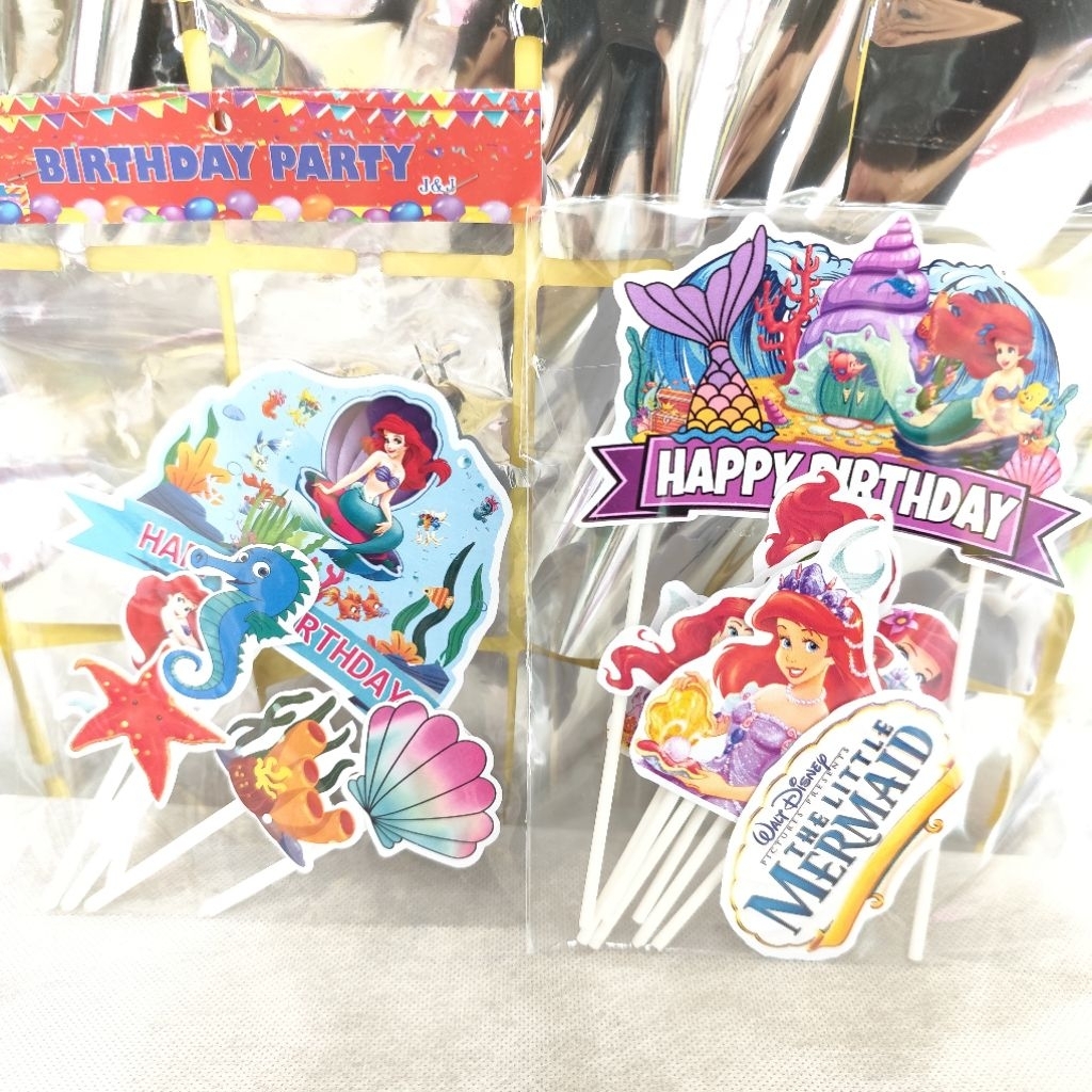 Cake Topper Hiasan Kue Kertas Karakter Mermaid Ariel Putri Duyung Ulang Tahun Hiasan Kue Happy Birth