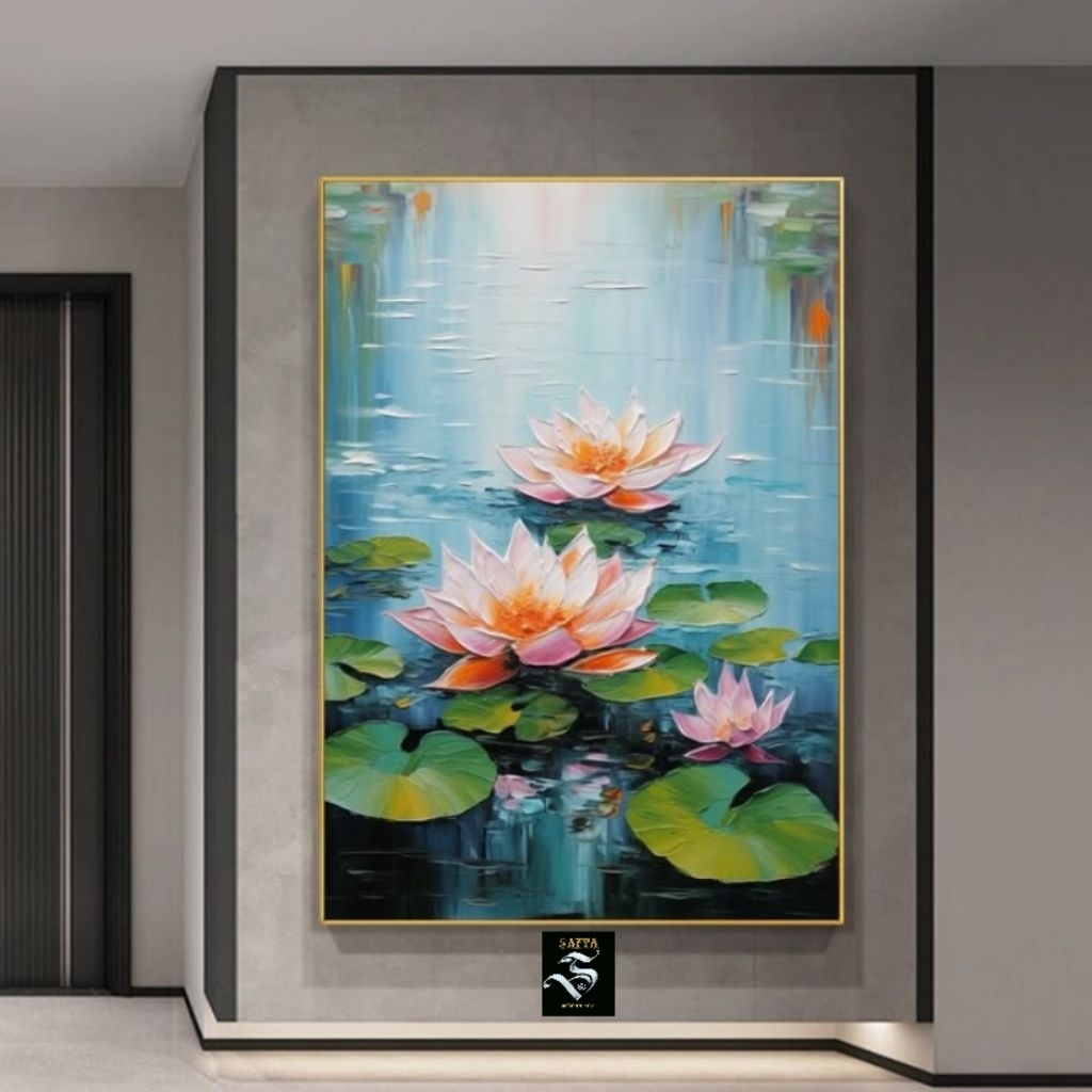 lukisan bunga teratai hiasan Dinding aesthetic.
