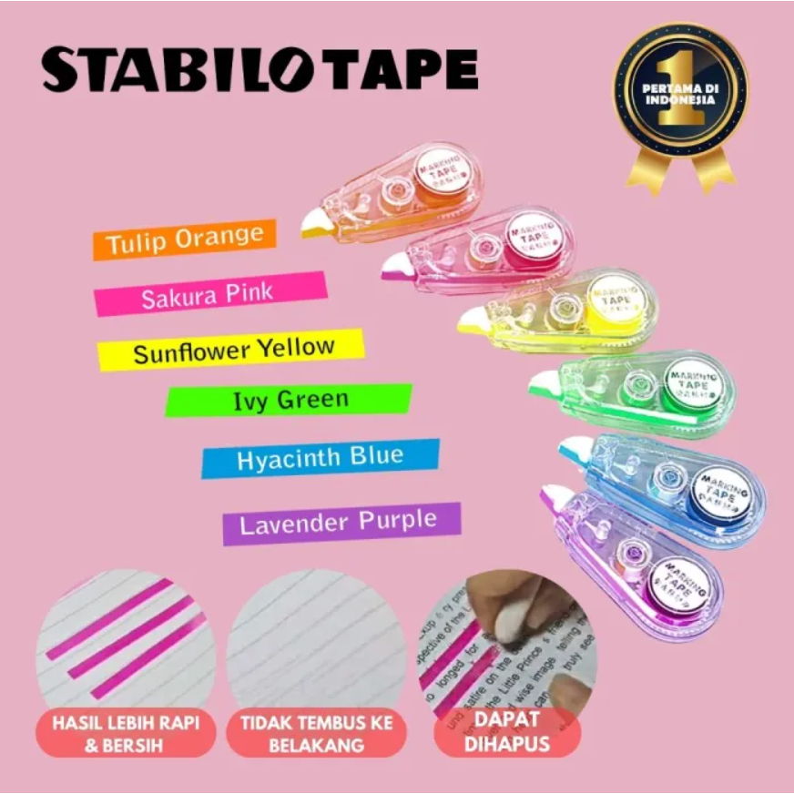 

Stabil0 Tape/Highlighter Stabilo Tape/Stabilo Pita Bewarna bisa dihapus