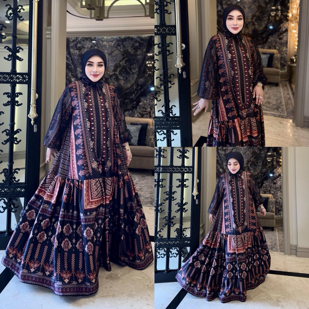 DRESS SET HIJAB BATIK MEWAH BLINK HITAM SS SHELLASAUKIA