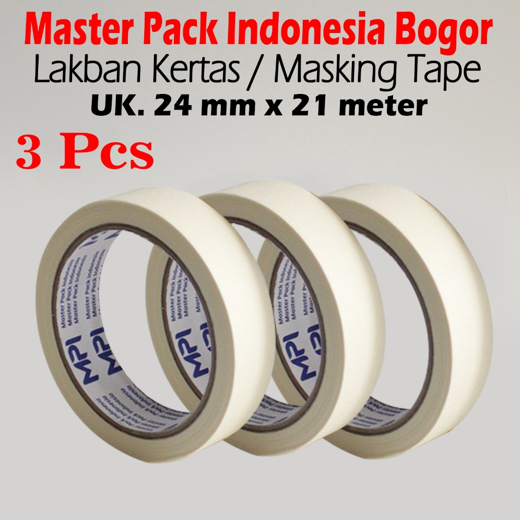 

3 PCS - Lakban Kertas 24mm x 21 Meter - Masking Tape 24mm x 21 M - Master Pack Indonesia Bogor