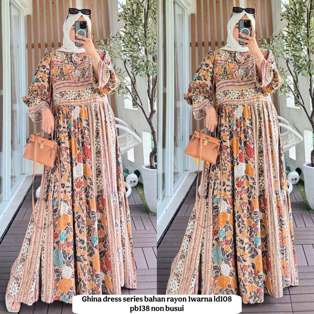 Gamis Gina Dress Wanita Bahan Rayon NonBusui Friendly NonHijab Muslim Variasi 1Warna