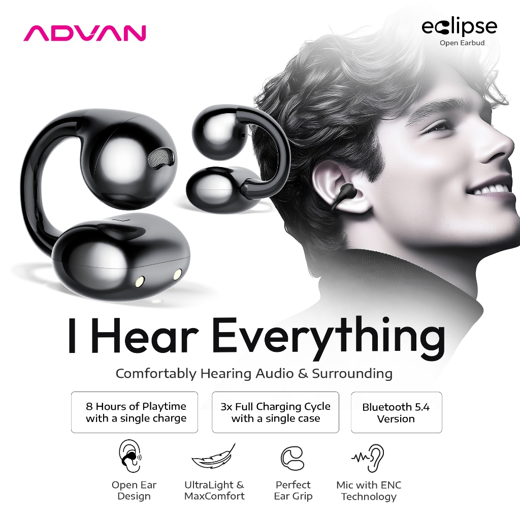 [BEST DEALS] ADVAN Eclipse | OWS | Ear Clip Open Ear | Bluetooth 5.4 Low Latency | IPX4 | Smart Touc