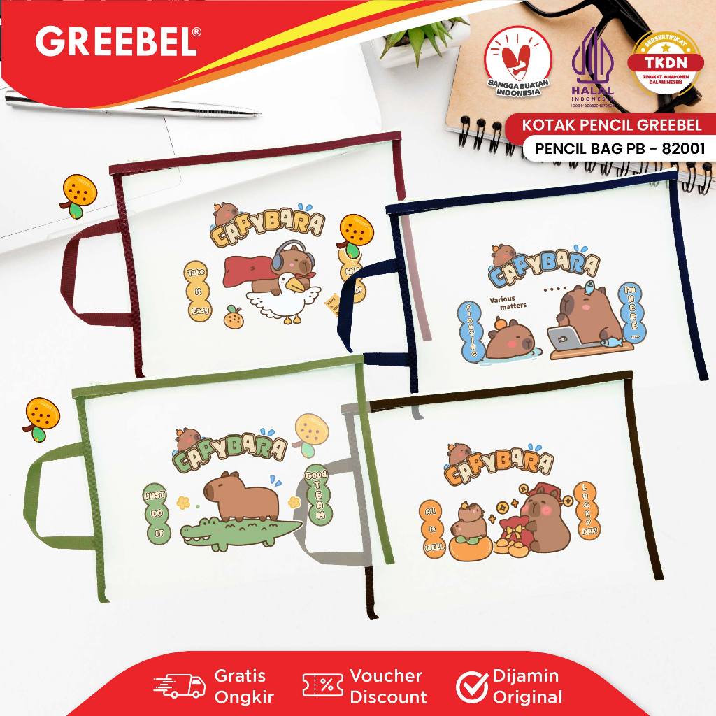 

GREEBEL Tempat Pensil Capybara VARIAN / Kotak Pensil / Transparent Pouch / Zipper Bag