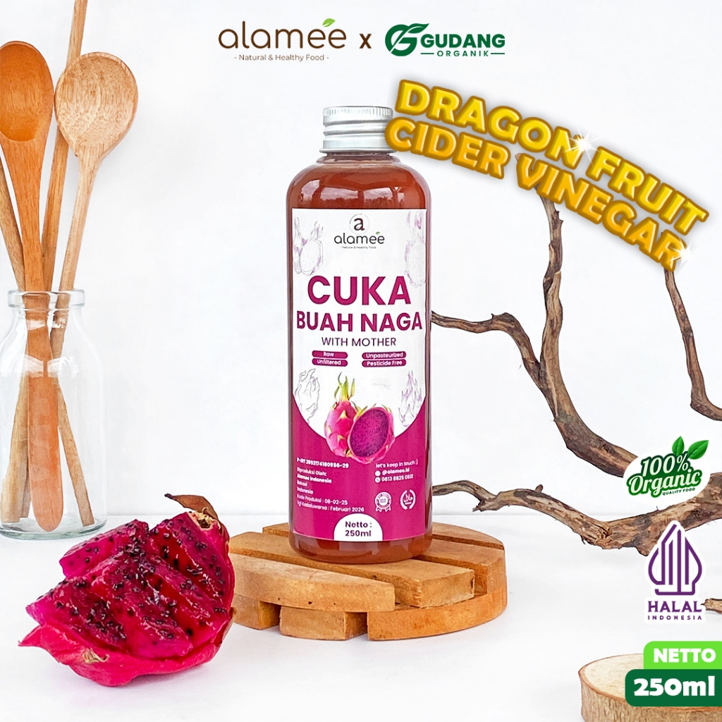 

ALAMEE Cuka Buah Naga Organik Dragon Fruit Cider Vinegar With Mother Fermentasi Probiotik 250ml
