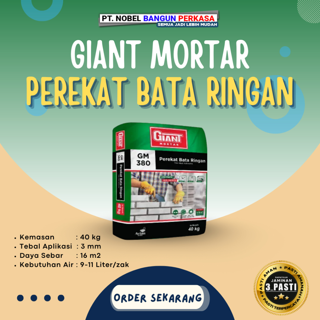 Semen Mortar "Giant Mortar Perekat Bata Ringan (Thinbed) 40kg GM 380"