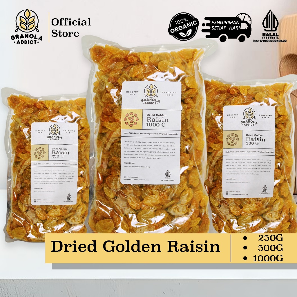 

Granola Addict - Dried Seedless Golden Raisin / Kismis Kuning 250G, 500G, 1KG