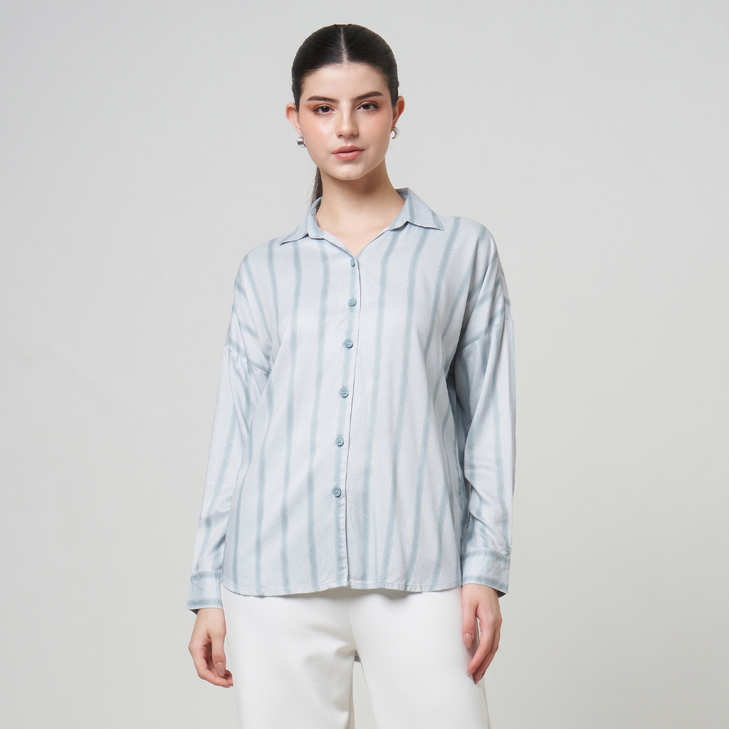 MCB - Kemeja Wanita Oversize Salur Mizara Stripe Hijau Mint | 5517035.5115035