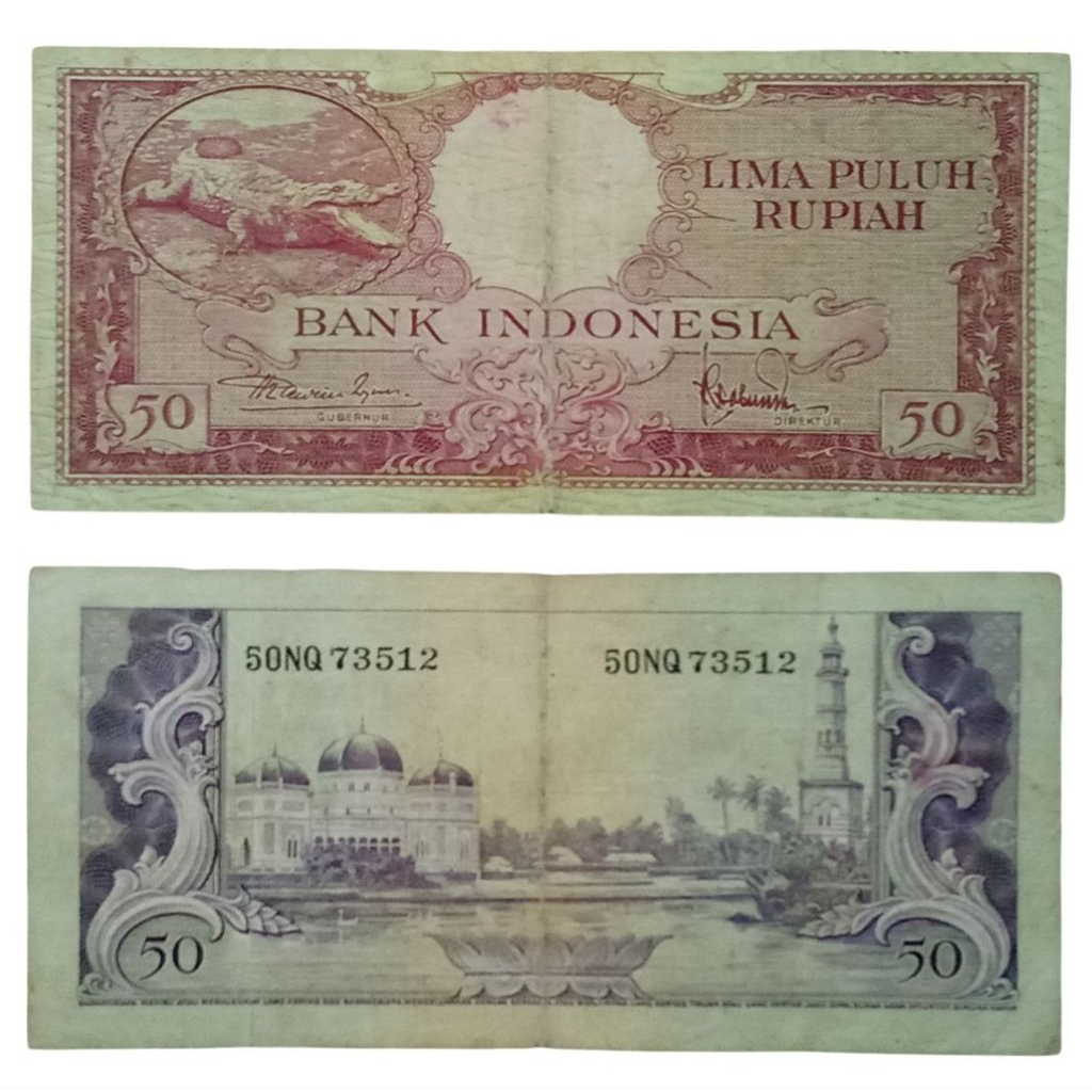 Uang Kuno 50 Rupiah Tahun 1957 seri hewan Buaya