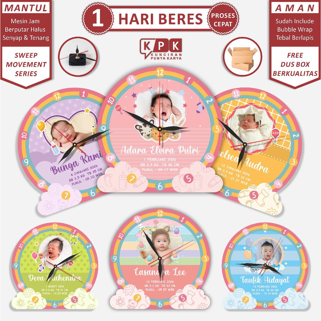 KPK - JAM DINDING CUSTOM FOTO BAYI / KADO UNTUK KELAHIRAN ANAK SAHABAT / HADIAH LAHIRAN BABY PONAKAN