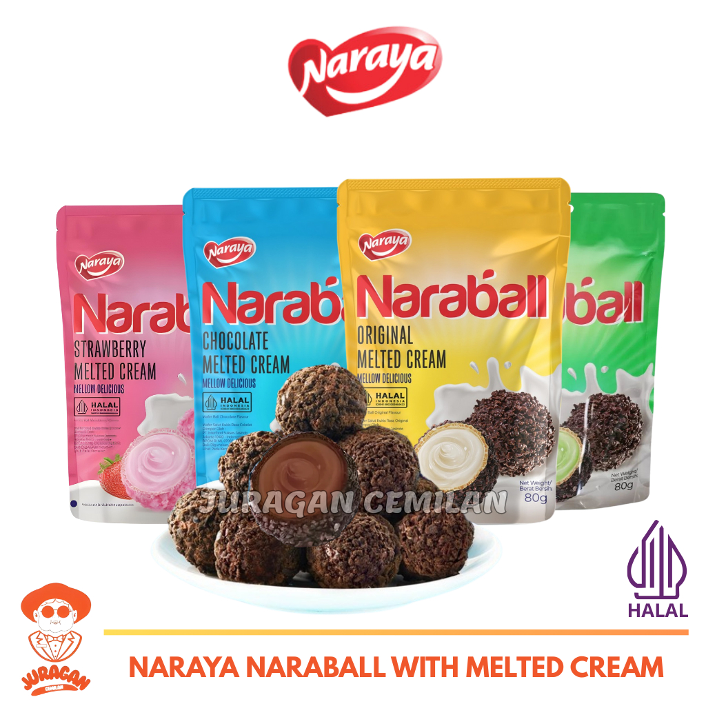 

Naraya Naraball Wafer Melted Cream Rasa Original, Chocolate, Strawberry & Pandan Halal 80gr