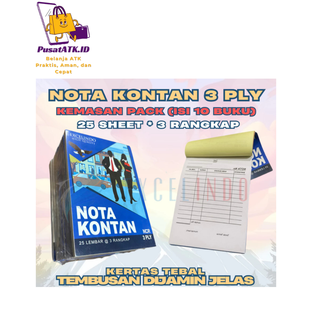 

Buku Nota Kontan Excelindo 3 ply Kecil K3 NCR Ukuran 108mmx155mm