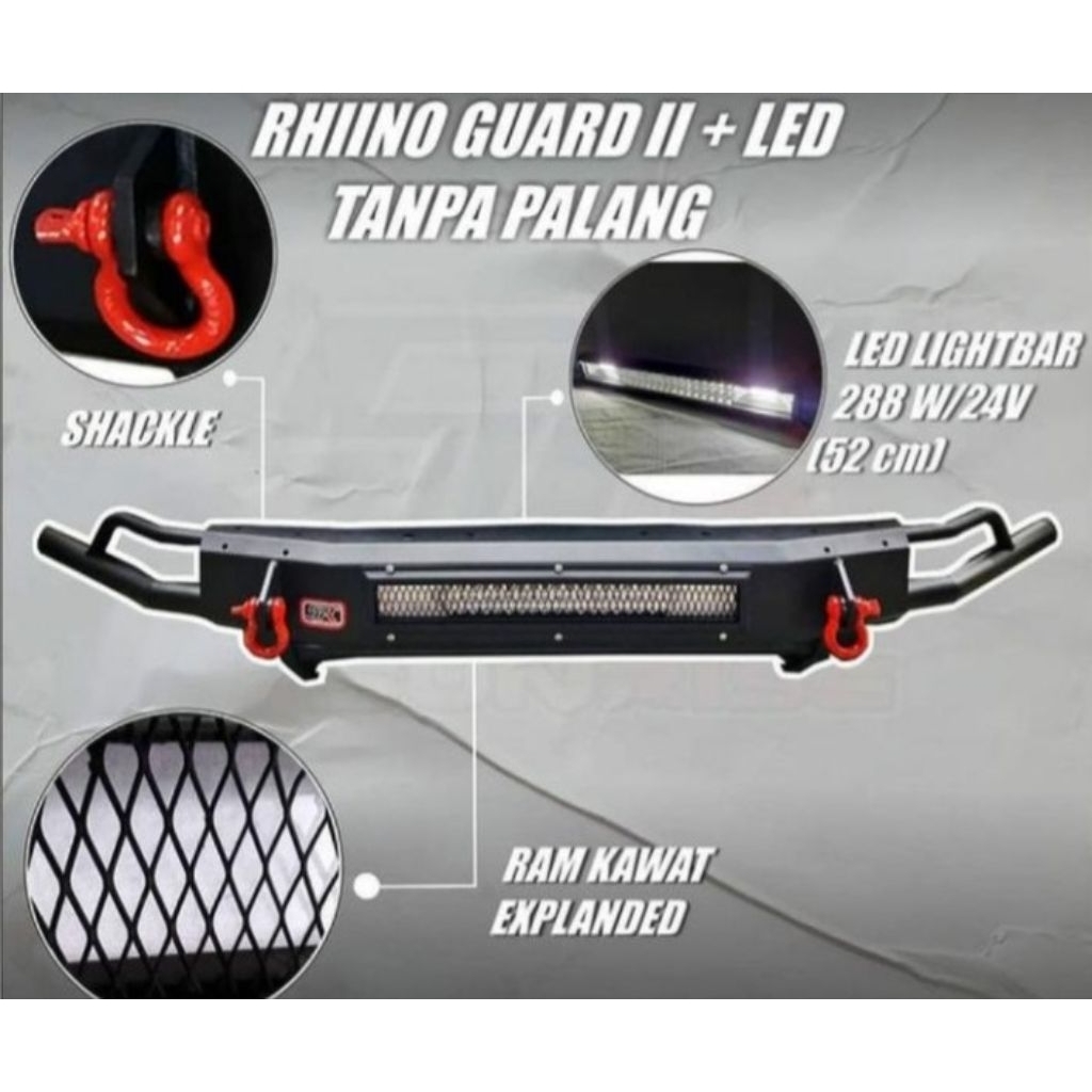 BUMPER DEPAN RHIINO GUARD 2 + LAMPU SOROT LED (TANPA PALANG) MOBIL PAJERO.FORTUNER.TERIOS.RUSH.HILUX