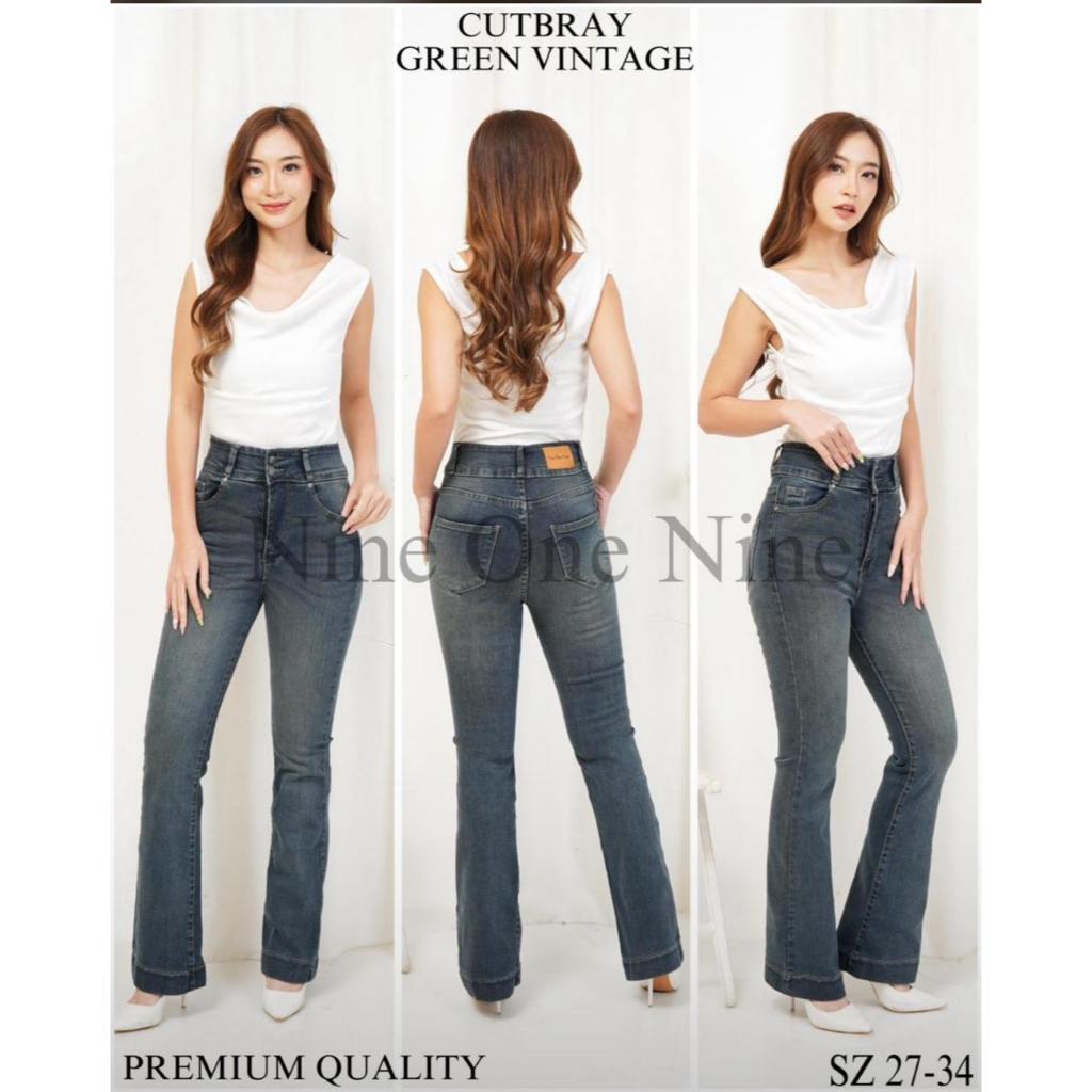 BEST SELLER  CELANA JEANS WANITA CUTBRAY HIGHWAIST NINE ONE NINE GREEN VINTAGE KANCING 2 PREMIUM QUA