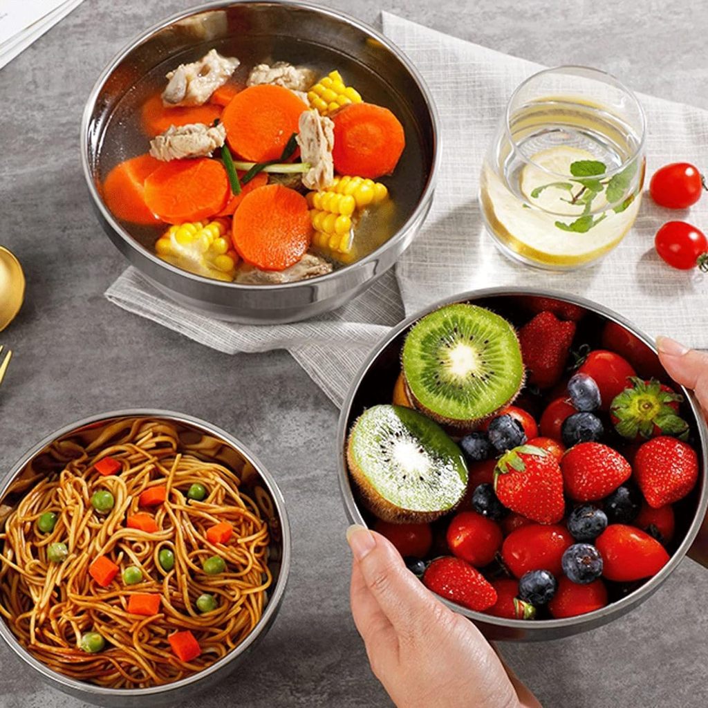 RW mangkok double Mangkok Korea Stainless Steel Tebal Mangkuk Dua Lapis Anti Panas Tanpa Tutup