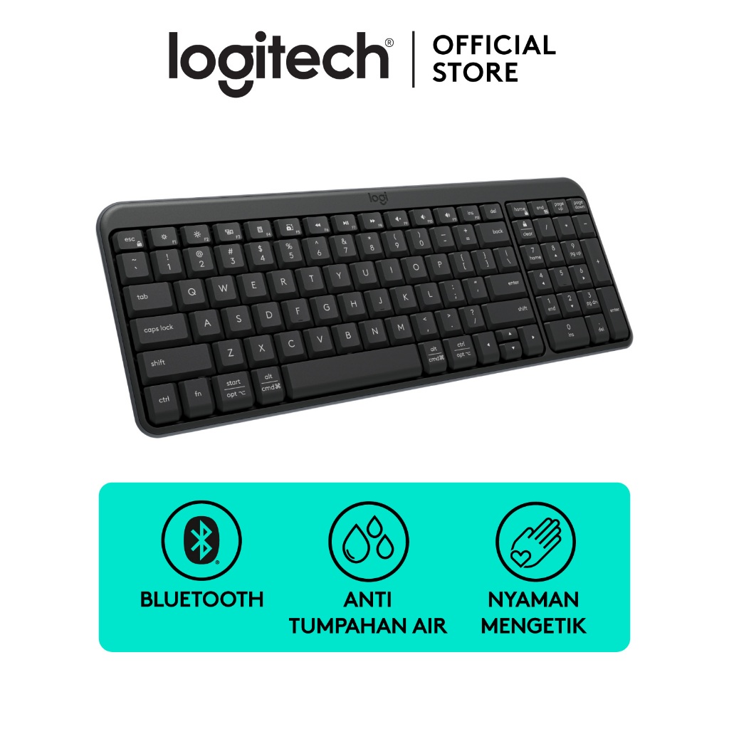 Logitech K250 Bluetooth Keyboard dengan Tombol angka, Konektivitas yang Mudah, Keyboard Nirkabel Rin