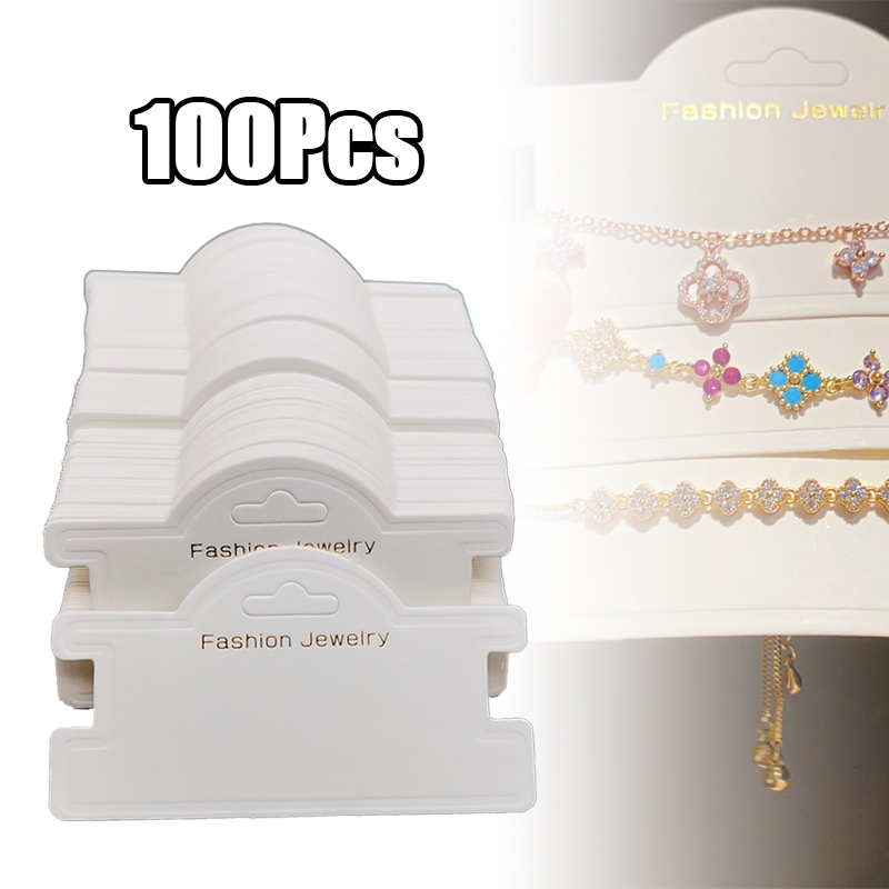 

100pcs Kertas Penyimpanan Kalung Earringtag kartu gantungan kalung gelang plastik kalung Hang Tag Acc Kertas Penjepit Accesories Nama