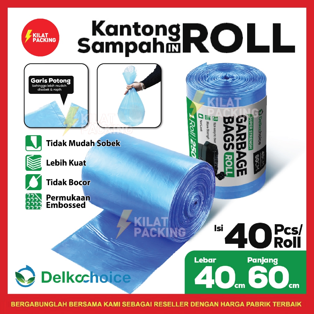 Kantong Plastik Sampah Roll Biru Trash Bag Jumbo Delkochoice 40cm x 60cm Garbage Roll Delkochoice