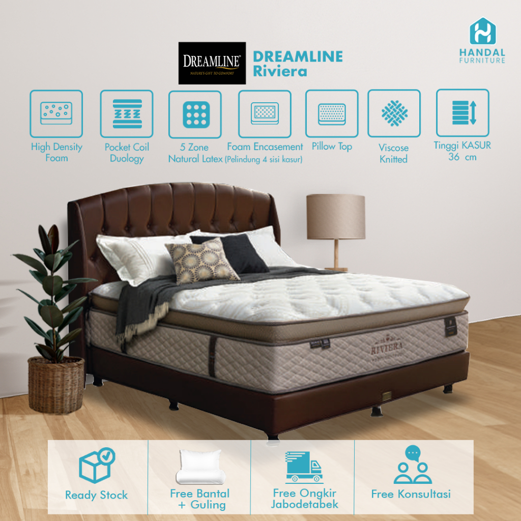 Kasur Springbed Dreamline Riviera Pop 100x200, 120x200, 160x200, 180x200, 200x200 Pocket Latex Anti 