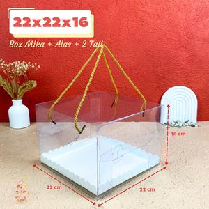 

mika box tenteng packaging kue tart ulang tahun pudding chiffon dus mica bening tali ukuran 22x22x16 cm