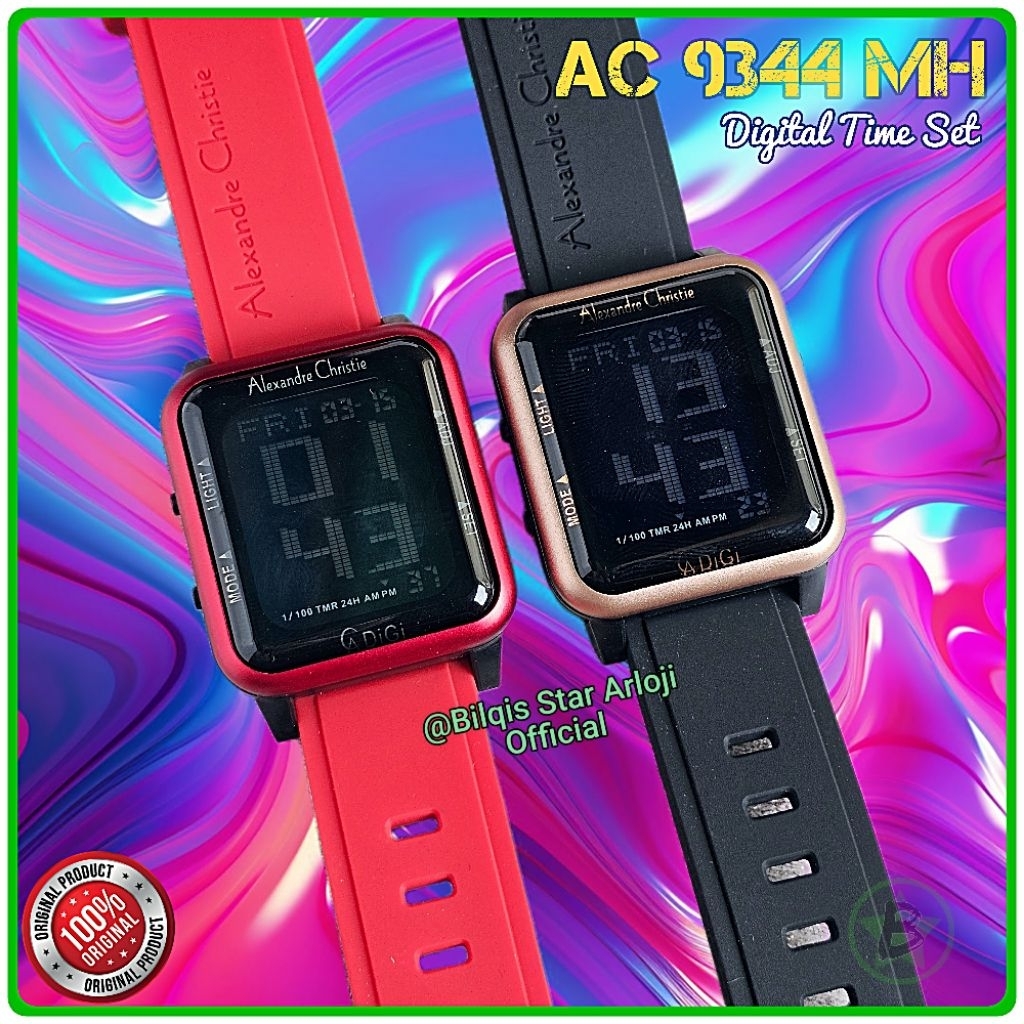 Jam Tangan Kotak Ac 9344 Digital Tali Karet Sepaket Tali Nylon Original